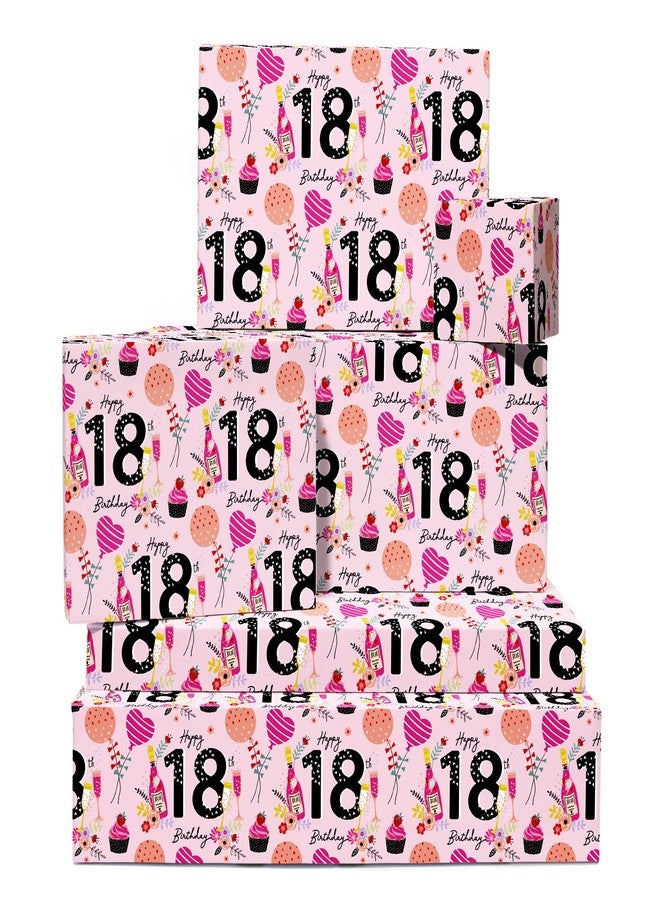 CENTRAL 23 Girls Wrapping Paper Birthday - 6 Sheets of Pink Gift Wrap - 18th Birthday Wrapping Paper for Women Her Friends - For Daughter - Age 18 - Comes with Fun Stickers - Image 1